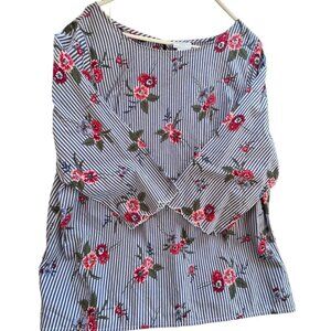 Liz Claiborne 1X Blue & White stripe with Pink Flowers.